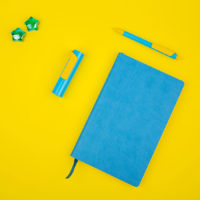 Набор COLORSPRING: аккумулятор, ручка, бизнес-блокнот, коробка со стружкой, голубой/желтый, изображение 1