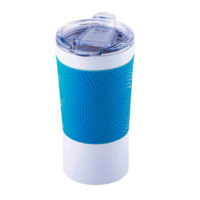 Термокружка вакуумная ‘Funny» белая, голубой силикон — 45002/22_1, изображение 1