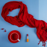 Набор подарочный CHERRYFAIRE: шарф, чайная пара, коробка, стружка, красный, изображение 1