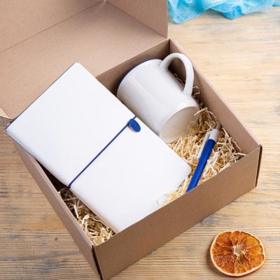 Набор подарочный FINELINE: кружка, блокнот, ручка, коробка, стружка, белый с синим — 39404/01/25_1, изображение 3