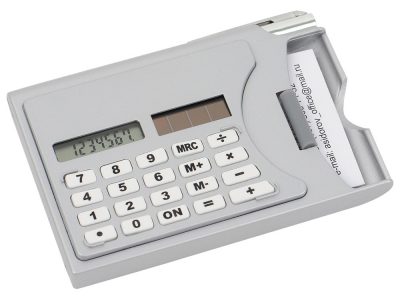 Визитница Бухгалтер с калькулятором и ручкой, серый, изображение 1