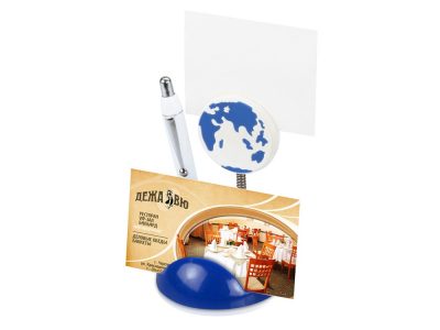 Подставка для визиток и ручки с держателем для бумаги Глобус, синий, изображение 2