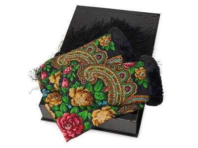Набор: Павлопосадский платок, рукавицы, черный/разноцветный — 94728_2, изображение 2