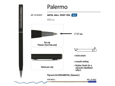 Ручка Palermo шариковая  автоматическая, черный металлический корпус, 0,7 мм, синяя — 20-0250.01_2, изображение 3
