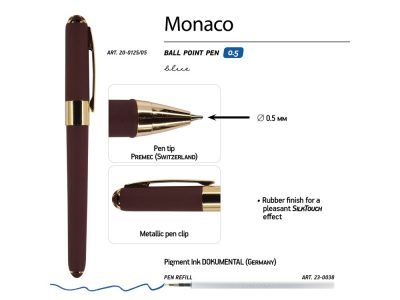 Ручка пластиковая шариковая Monaco, 0,5мм, синие чернила, коричневый — 20-0125.05_2, изображение 3