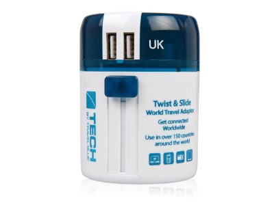 Адаптер с 2-умя USB-портами для зарядки Travel Blue Twist & Slide Adaptor голубой/белый, изображение 7