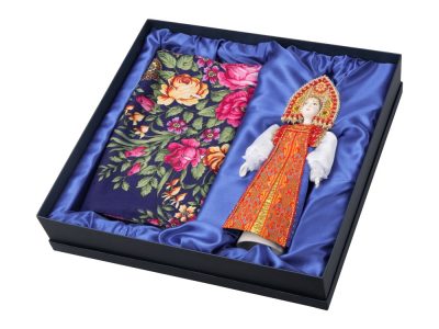 Набор Марфа: кукла в народном костюме, платок, синий, изображение 1