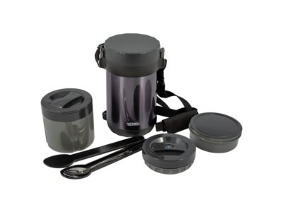 Термос из нерж.стали с пластиковыми контейнерами и ложкой тм THERMOS JBG-1800 Food Jar 1.8L, серый, изображение 3