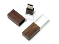USB-флешка на 64 ГБ прямоугольной формы, под гравировку 3D логотипа, материал стекло, с деревянным колпачком красного цвета, белый — 6576.64.06_2, изображение 3