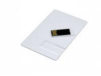 USB-флешка на 16 Гб в виде пластиковой карты с полностью выдвижным чипом, белый, изображение 2