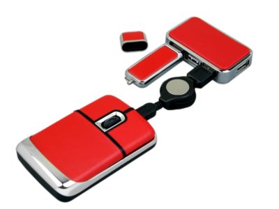 Подарочный набор USB-SET в кожанном исполнении в коробочке на 128 Гб, красный, изображение 2