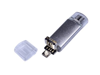 USB-флешка на 32 Гб c двумя дополнительными разъемами MicroUSB и TypeC, серебро, изображение 3