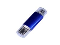 USB-флешка на 32 Гб c двумя дополнительными разъемами MicroUSB и TypeC, синий, изображение 1
