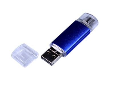 USB-флешка на 32 Гб c двумя дополнительными разъемами MicroUSB и TypeC, синий, изображение 2