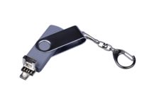 USB-флешка на 32 Гб поворотный механизм, c двумя дополнительными разъемами MicroUSB и TypeC, серебро, изображение 3