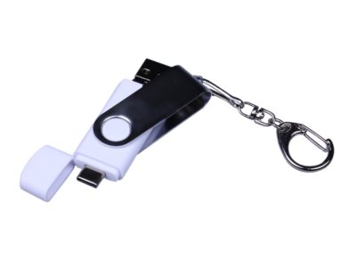 USB-флешка на 32 Гб поворотный механизм, c двумя дополнительными разъемами MicroUSB и TypeC, белый, изображение 4