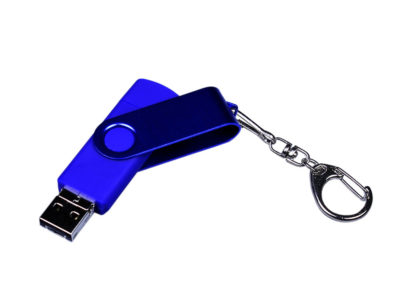 USB-флешка на 32 Гб 3 в 1 поворотный механизм, c двумя дополнительными разъемами MicroUSB и TypeC C с одноцветным металлическим клипом, синий, изображение 2