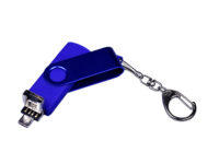 USB-флешка на 32 Гб 3 в 1 поворотный механизм, c двумя дополнительными разъемами MicroUSB и TypeC C с одноцветным металлическим клипом, синий, изображение 3