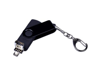 USB-флешка на 32 Гб 3 в 1 поворотный механизм, c двумя дополнительными разъемами MicroUSB и TypeC C с одноцветным металлическим клипом, черный, изображение 3