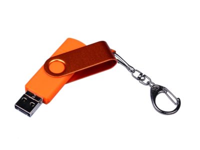 USB-флешка на 32 Гб 3 в 1 поворотный механизм, c двумя дополнительными разъемами MicroUSB и TypeC C с одноцветным металлическим клипом, оранжевый, изображение 2
