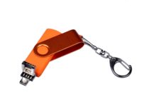 USB-флешка на 32 Гб 3 в 1 поворотный механизм, c двумя дополнительными разъемами MicroUSB и TypeC C с одноцветным металлическим клипом, оранжевый, изображение 3
