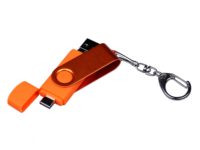 USB-флешка на 32 Гб 3 в 1 поворотный механизм, c двумя дополнительными разъемами MicroUSB и TypeC C с одноцветным металлическим клипом, оранжевый, изображение 4
