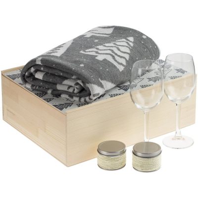 Набор с пледом и бокалами для вина «Снежность», ваниль, изображение 1
