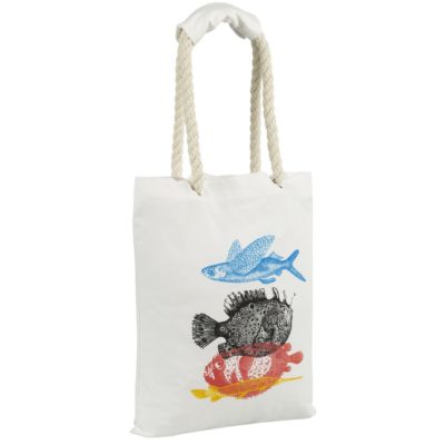 Холщовая сумка с ручками-канатами «Морские обитатели», белая, изображение 2