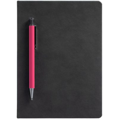 Ежедневник Magnet с ручкой, черный с розовым, изображение 2