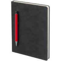 Ежедневник Magnet с ручкой, черный с красным, изображение 1