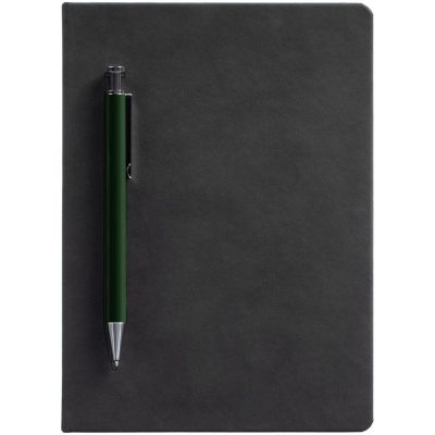 Ежедневник Magnet с ручкой, черный с зеленым, изображение 2