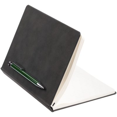 Ежедневник Magnet с ручкой, черный с зеленым, изображение 3