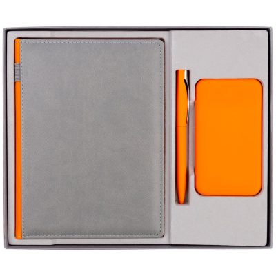 Коробка Overlap под ежедневник, аккумулятор и ручку, серая, изображение 3