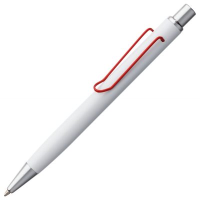 Ручка шариковая Clamp, белая с красным, изображение 1