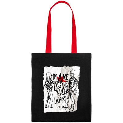 Холщовая сумка Make Love, черная с красными ручками, изображение 1