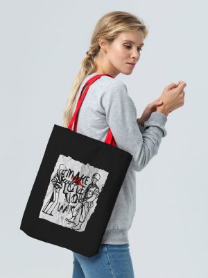Холщовая сумка Make Love, черная с красными ручками, изображение 2
