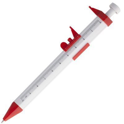 Ручка шариковая «Штангенциркуль», белая с красным, изображение 1