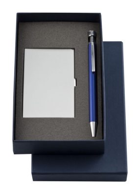 Набор Join: футляр для визиток и шариковая ручка, синий, изображение 1