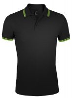 Рубашка поло мужская Pasadena Men 200 с контрастной отделкой, черная с зеленым, изображение 1