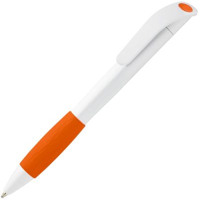 Ручка шариковая Grip, белая с оранжевым, изображение 1