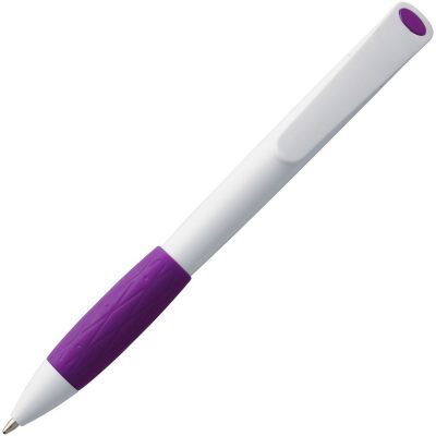 Ручка шариковая Grip, белая с фиолетовым, изображение 3