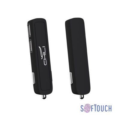 Автомобильное зарядное устройство «Slam» с 2-мя разъёмами USB, покрытие soft touch — 6912-3_7, изображение 1