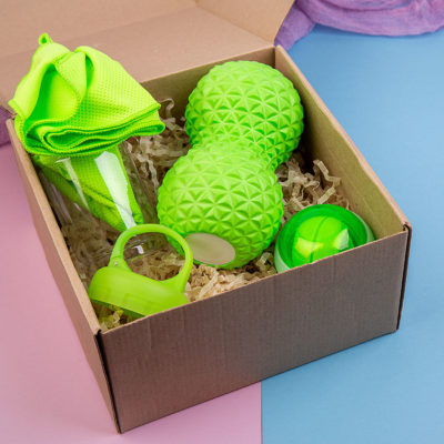 Набор подарочный SHAPEME: массажер, тренажер, полотенце, коробка с наполнителем, зеленое яблоко, изображение 3