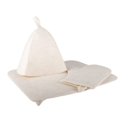 Набор «Ирония судьбы», шапка, коврик, рукавица,  войлок, белый, изображение 1