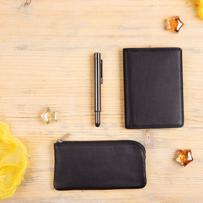 Набор подарочный YOURSUITE: бумажник водителя, футляр для ключей, ручка, черный, изображение 1