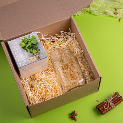 Набор подарочный PARTYMAKER: кружка-банка, горшочек для выращивания мяты, коробка, стружка, изображение 3