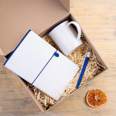 Набор подарочный FINELINE: кружка, блокнот, ручка, коробка, стружка, белый с синим — 39404/01/25_1, изображение 2