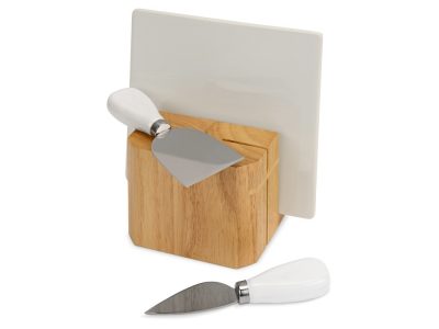 Набор для сыра Cheese Break: 2  ножа керамических на  деревянной подставке, керамическая доска, изображение 1