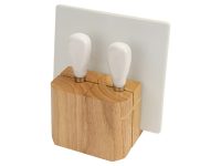 Набор для сыра Cheese Break: 2  ножа керамических на  деревянной подставке, керамическая доска, изображение 2
