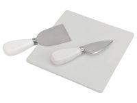 Набор для сыра Cheese Break: 2  ножа керамических на  деревянной подставке, керамическая доска, изображение 3